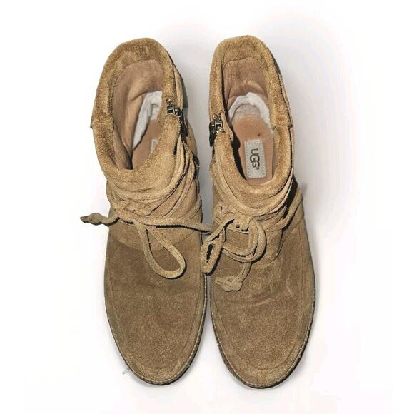 UGG Australia Reid Ankle Boot Tan Suede Bootie Moccasins Shoes Sz 7.5 - Picture 5 of 11